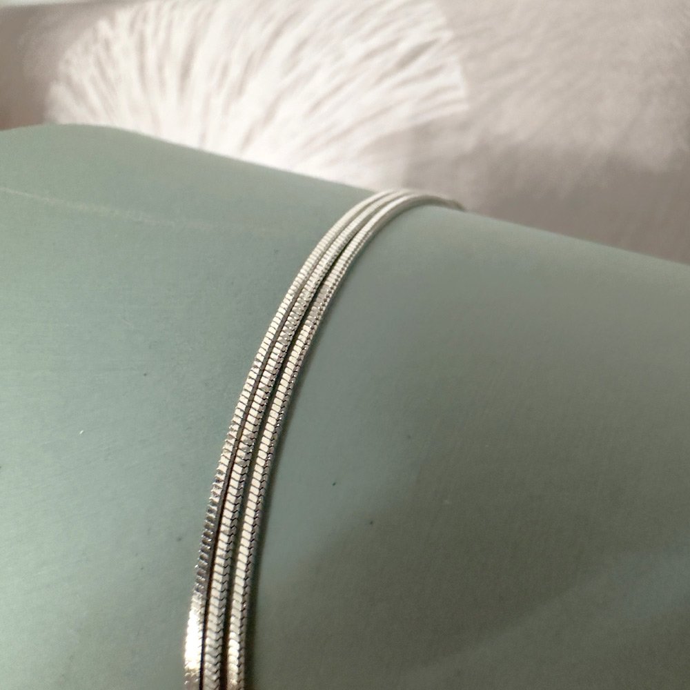 D1-Faith-Hope-&-Charity-Anklet-main-image Triple chain shiny sterling silver anklet.